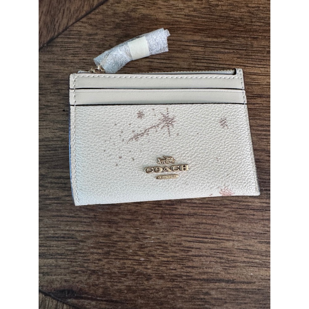 Coach Mini Skinny ID Case Celestial Star Print White Leather Wallet CC974B